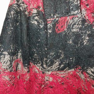 Desigual Trench coat red, grey, black unique fabric design wool texture sz small
